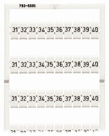 793-5505 - WMB marking card; as card; MARKED; 31 ... 40 (10x); stretchable 5 - 5.2 mm; Horizontal marking; snap-on type; white 793-5505 - WMB marking card; as card; MARKED; 31 ... 40 (10x); stretchable 5 - 5.2 mm; Horizontal marking; snap-on type; white