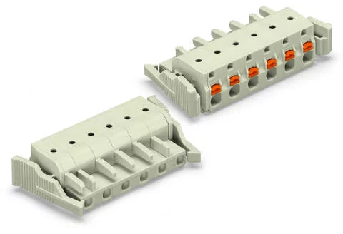 2721-203/037-000 - 1-conductor female connector; push-button; Push-in CAGE CLAMP®; 2.5 mm²; Pin spacing 7.5 mm; 3-pole; 100% protected against mismating; Lateral locking levers; 2,50 mm²; light gray