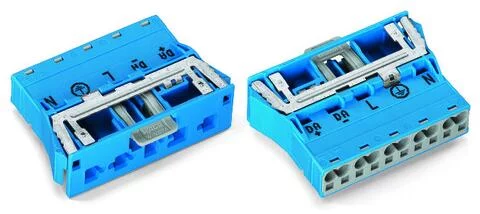 770-2115/007-000 - WINSTA® through-panel plug (male); snap-in; N/G/L/DA-/DA+ marking; 5-pole; with direct ground contact; blue