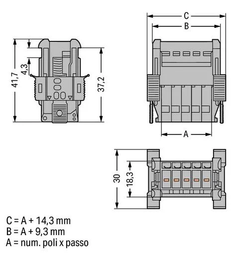 769-614/006-000 - X-COM® through-panel connector (male); CAGE CLAMP® connection; 14-pole; pole spacing 5 mm / 0.197 in; with adjustable snap-in flanges 769-614/006-000 - X-COM® through-panel connector (male); CAGE CLAMP® connection; 14-pole; pole spacing 5 mm / 0.197 in; with adjustable snap-in flanges