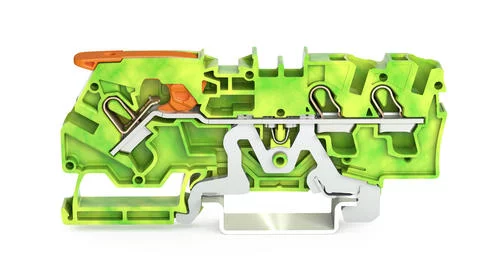 2104-1307 - TOPJOB®S ground terminal block with Lever and Open Tool Slot; rail mount; 3-conductor; 6.2 mm wide; green-yellow