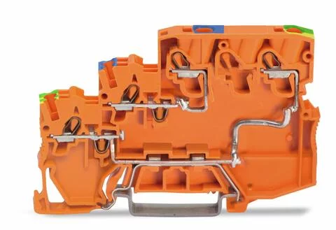 2000-5357/102-000 - Actuator terminal block; for PNP (high side) switching actuators; with ground contact on control panel side; 2-pole; rail mount; 3-conductor; 7 mm wide; orange