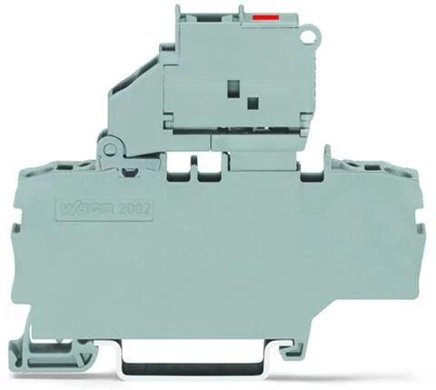 2002-1911/1000-542 - TOPJOB®S fuse disconnect terminal block; with pivoting fuse holder for 5 x 20 mm fuse; with blown fuse LED indication for 30-65 V; with additional jumper location; rail mount; 2-conductor; 6.2 mm wide; gray