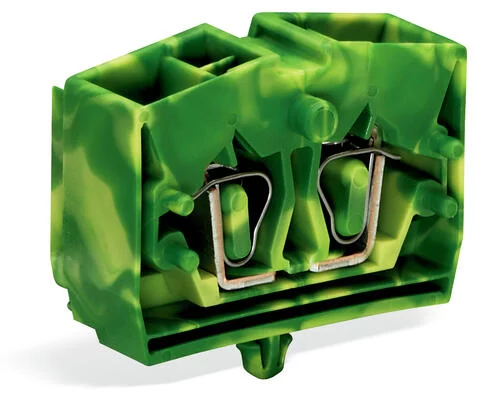 264-347 - 4-conductor terminal block; without push-buttons; with snap-in mounting foot; 1-pole; for plate thickness 0.6 - 1.2 mm; Fixing hole 3.5 mm Ø; 2.5 mm²; CAGE CLAMP®; 2,50 mm²; green-yellow