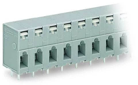 741-306 - Through-panel PCB terminal strip; 2 solder pins/pole; 6-pole; with integrated push-buttons; pin spacing 7.5 mm / 0.295 in; gray