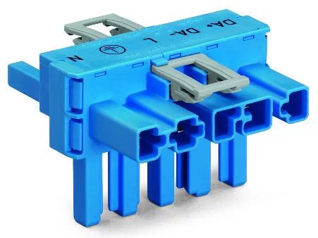 770-617 - T-distribution connector; 5-pole; Cod. I; 1 input; 2 outputs; 2 locking levers; blue