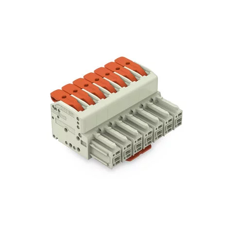 831-1107/322-000 - 1-conductor female connector; lever; Push-in CAGE CLAMP®; 10 mm²; Pin spacing 7.62 mm; 7-pole; 100% protected against mismating; Centered locking levers; 10,00 mm²; light gray