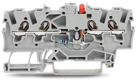 2001-1421/1000-413 - LED terminal block; red LED (NP); 24 VDC; rail mount; 4-conductor; 4.2 mm wide; gray