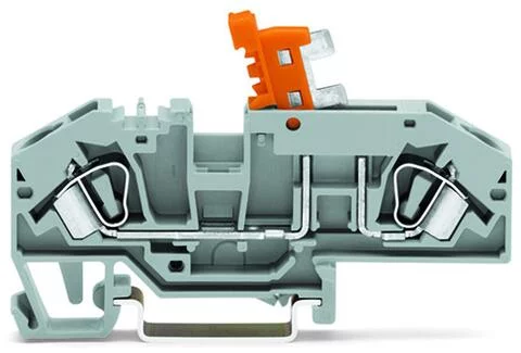 282-695 - 2-conductor disconnect terminal block; with test option; orange disconnect link; for DIN-rail 35 x 15 and 35 x 7.5; 6 mm²; CAGE CLAMP®; 6,00 mm²; blue