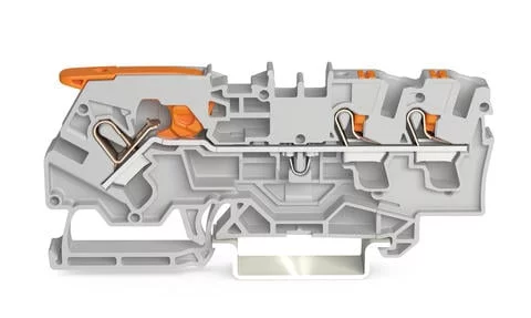 2104-5301 - TOPJOB®S feedthrough terminal block with Lever and Push-buttons; rail mount; 3-conductor; 6.2 mm wide; gray