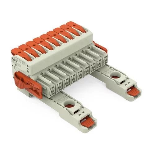 831-1109/038-000/306-000 - 1-conductor female connector; lever; Push-in CAGE CLAMP®; 10 mm²; Pin spacing 7.62 mm; 9-pole; 100% protected against mismating; Lateral locking levers; DIN-35 rail/panel mounting; 10,00 mm²; light gray
