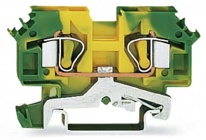 282-607/999-950 - 2-conductor ground terminal block; 6 mm²; suitable for Ex e II applications; lateral marker slots; for DIN-rail 35 x 15 and 35 x 7.5; CAGE CLAMP®; 6,00 mm²; green-yellow