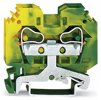 284-107 - 2-conductor ground terminal block; 10 mm²; lateral marker slots; for DIN-rail 35 x 15 and 35 x 7.5; CAGE CLAMP®; 10,00 mm²; green-yellow
