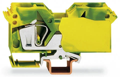 285-607/999-950 - POWER CAGE CLAMP ground terminal block; suitable for Ex e II applications; DIN 35 x 15 rail mount; 2-conductor; 2 AWG; 16 mm wide; green-yellow