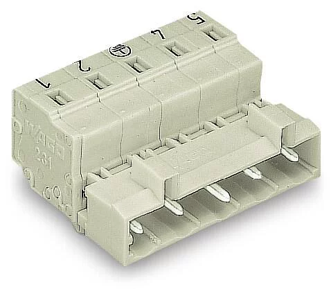 723-603/018-042 - 1-conductor male connector; CAGE CLAMP®; 2.5 mm²; Pin spacing 7.5 mm; 3-pole; Preceding ground contact; 100% protected against mismating; DIN-35 rail/panel mounting; Snap-in mounting feet; direct marking; 2,50 mm²; light gray