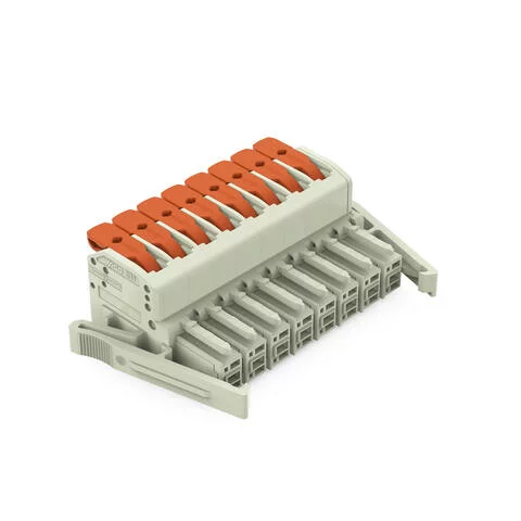 831-1108/037-000 - 1-conductor female connector; lever; Push-in CAGE CLAMP®; 10 mm²; Pin spacing 7.62 mm; 8-pole; 100% protected against mismating; Lateral locking levers; 10,00 mm²; light gray