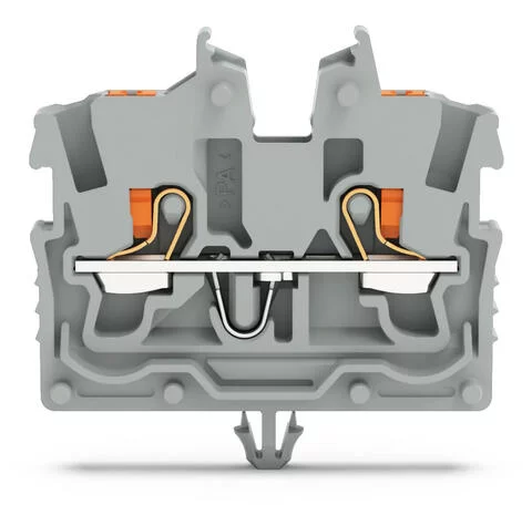 2250-311 - TOPJOB®S miniature feedthrough terminal block with Push-buttons; snap-in mounting foot; 2-conductor; 3.5 mm wide; gray