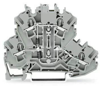 2002-2214/1000-492 - Double-deck double-diode terminal block; 2 x 1N4007 (P-N between first and second level, P-N on left side of second level); rail mount; 2-conductor; 5.2 mm wide; gray