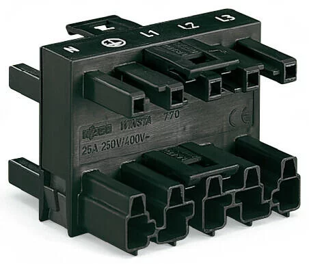 770-609 - 3-way distribution connector; 5-pole; Cod. A; 1 input; 3 outputs; black