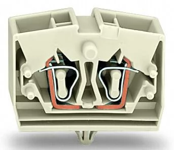 264-280 - 4-conductor terminal block; without push-buttons; suitable for Ex e II applications; with snap-in mounting foot; 1-pole; for plate thickness 0.6 - 1.2 mm; Fixing hole 3.5 mm Ø; 2.5 mm²; CAGE CLAMP®; 2,50 mm²; light gray
