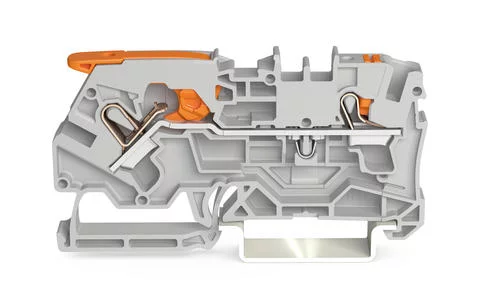 2104-5201 - TOPJOB®S feedthrough terminal block with Lever and Push-buttons; rail mount; 2-conductor; 6.2 mm wide; gray