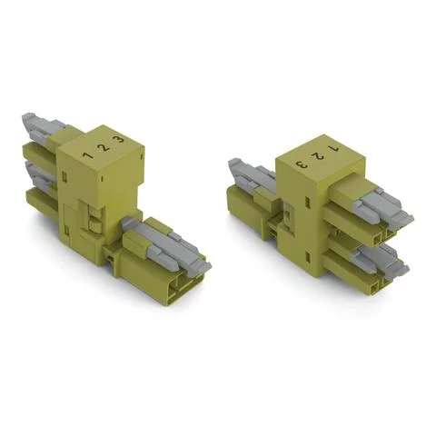 890-1762 - h-distribution connector; 3-pole; Cod. B; 1 input; 2 outputs; outputs on one side; 3 locking levers; for flying leads; light green