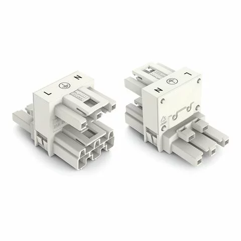 770-683 - h-distribution connector; 3-pole; Cod. A; 1 input; 2 outputs; outputs on both sides; 2 locking levers; white