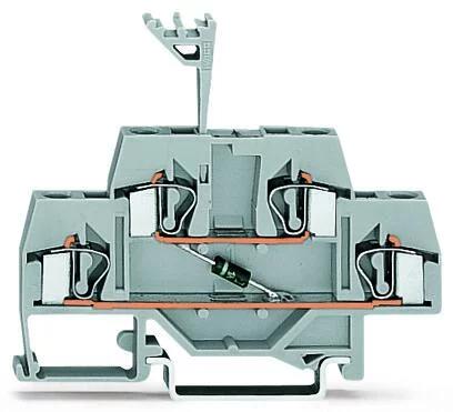 281-633/281-410 - Component terminal block; double-deck; with diode 1N4007; Anode, bottom; for DIN-rail 35 x 15 and 35 x 7.5; 4 mm²; CAGE CLAMP®; 4,00 mm²; gray