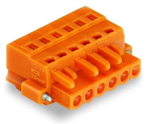 231-305/107-000 - Female plug; 5-pole; screw interlocking flange; 12 AWG max; pin spacing 5.08 mm; 1 conductor per pole; orange 231-305/107-000 - Female plug; 5-pole; screw interlocking flange; 12 AWG max; pin spacing 5.08 mm; 1 conductor per pole; orange
