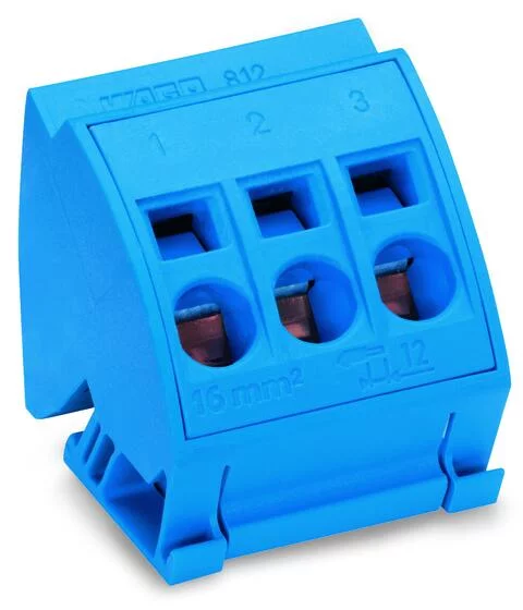 812-114 - Busbar terminal block; for (10 x 3) mm busbars; 3-pole; without push-buttons; CAGE CLAMP®; 16,00 mm²; blue