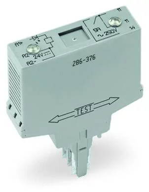 286-376 - Relay module; Nominal input voltage: 24 VDC; 1 make contact; Limiting continuous current: 5 A; for switching higher DC loads; Red status indicator; Module width: 15 mm; gray