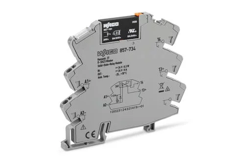 857-734 - Solid-state relay module; Nominal input voltage: 24 VDC; Output voltage range: 0 … 30 VDC; Limiting continuous current: 8 A; Module width: 6 mm
