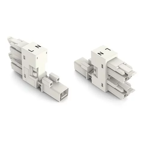 890-1684 - h-distribution connector; 2-pole; Cod. A; 1 input; 2 outputs; outputs on one side; 2 locking levers; white