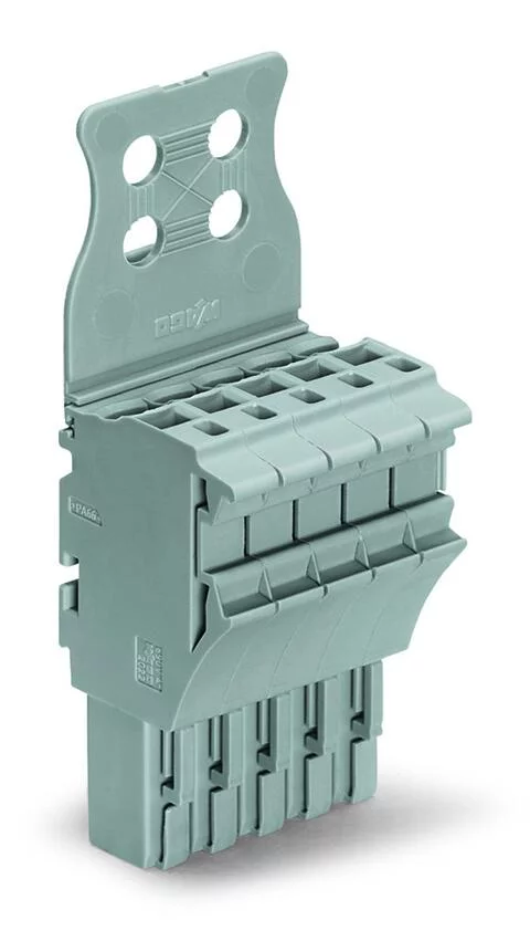 2022-105/144-000 - 1-conductor female connector; Push-in CAGE CLAMP®; 4 mm²; Pin spacing 5.2 mm; 5-pole; Centered locking levers; Strain relief plate; 4,00 mm²; gray