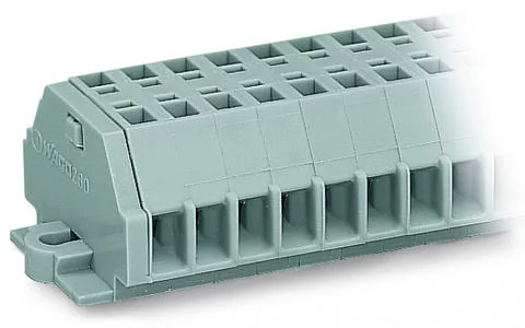 260-155 - 2-conductor terminal strip; without push-buttons; with snap-in mounting feet; 5-pole; for plate thickness 0.6 - 1.2 mm; Fixing hole 3.5 mm Ø; 1.5 mm²; CAGE CLAMP®; 1,50 mm²; gray