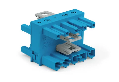 770-618 - 3-way distribution connector; 5-pole; Cod. I; 1 input; 3 outputs; blue