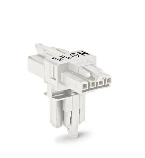 890-677 - T-distribution connector; 4-pole; Cod. A; 1 input; 2 outputs; 3 locking levers; for flying leads; white