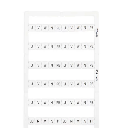 248-474 - Mini-WSB marking card; as card; MARKED; U, V, W, N, PE, U, V, W, N, PE (10x); not stretchable; Horizontal marking; snap-on type; white