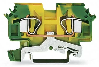 282-607 - 2-conductor ground terminal block; 6 mm²; lateral marker slots; for DIN-rail 35 x 15 and 35 x 7.5; CAGE CLAMP®; 6,00 mm²; green-yellow