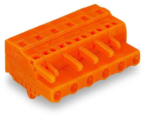 231-704/008-000 - 1-conductor female connector; CAGE CLAMP®; 2.5 mm²; Pin spacing 7.62 mm; 4-pole; Snap-in mounting feet; 2,50 mm²; orange