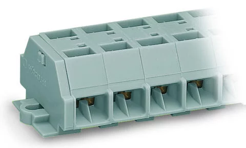 261-262 - 4-conductor terminal strip; without push-buttons; with snap-in mounting feet; 12-pole; for plate thickness 0.6 - 1.2 mm; Fixing hole 3.5 mm Ø; 2.5 mm²; CAGE CLAMP®; 2,50 mm²; gray