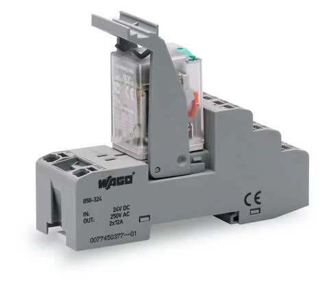 858-324 - Relay module; Nominal input voltage: 24 VDC; 2 changeover contacts; Limiting continuous current: 12 A; with manual operation; Red status indicator; Module width: 31 mm; 1,50 mm²