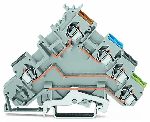 280-570 - 4-conductor sensor terminal block; with ground contact; with colored conductor entries; 2.5 mm²; CAGE CLAMP®; 2,50 mm²; gray