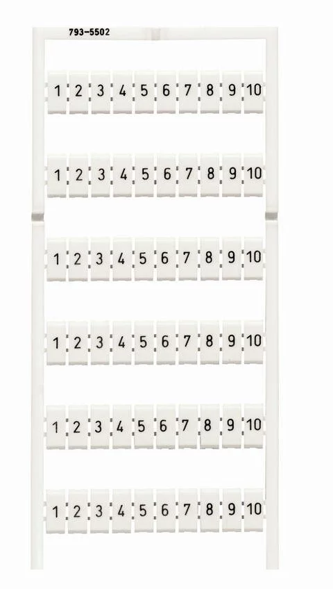 793-5502 - WMB marking card; as card; MARKED; 1 ... 10 (10x); stretchable 5 - 5.2 mm; Horizontal marking; snap-on type; white 793-5502 - WMB marking card; as card; MARKED; 1 ... 10 (10x); stretchable 5 - 5.2 mm; Horizontal marking; snap-on type; white