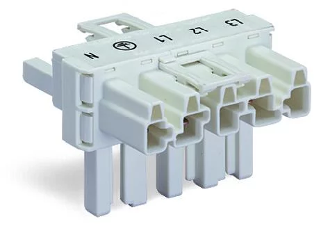 770-671 - T-distribution connector; 5-pole; Cod. A; 1 input; 2 outputs; 2 locking levers; white