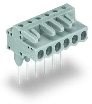 232-250/005-000 - Female connector for rail-mount terminal blocks; 0.6 x 1 mm pins; angled; Pin spacing 5 mm; 20-pole; gray