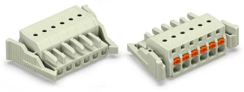 2721-108/037-000 - 1-conductor female connector; push-button; Push-in CAGE CLAMP®; 2.5 mm²; Pin spacing 5 mm; 8-pole; 100% protected against mismating; Lateral locking levers; 2,50 mm²; light gray