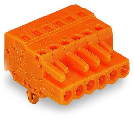 231-307/008-000 - Female plug; 7-pole; snap-in mounting feet; 12 AWG max; pin spacing 5.08 mm; 1 conductor per pole; orange 231-307/008-000 - Female plug; 7-pole; snap-in mounting feet; 12 AWG max; pin spacing 5.08 mm; 1 conductor per pole; orange