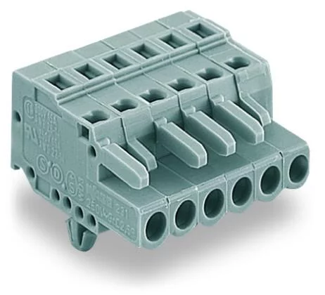 231-123/008-000 - Female plug; 23-pole; snap-in mounting feet; 12 AWG max; pin spacing 5 mm; 1 conductor per pole; gray