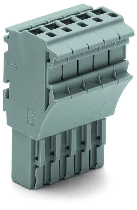 2022-105/999-953 - 1-conductor female connector; Push-in CAGE CLAMP®; 4 mm²; Pin spacing 5.2 mm; 5-pole; Centered locking levers; 4,00 mm²; gray